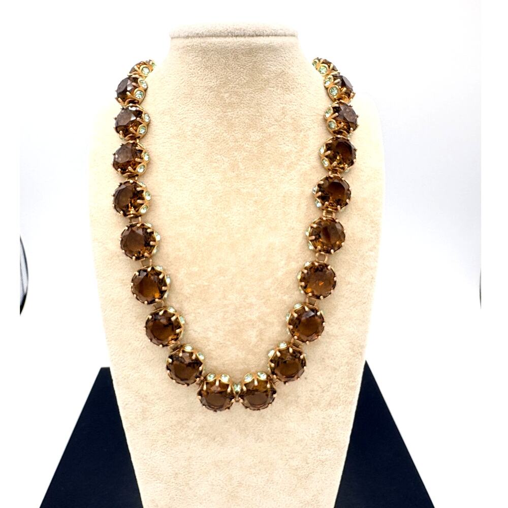 J.Crew Faceted Crystal Statement Necklace Topaz Brown Stones Mint Green Accents